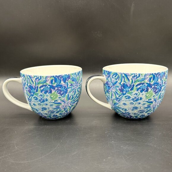 Lilly Pulitzer Mugs Coffee Tea Cups Lion Around Hidden Cat Face Blue Purple - Picture 4 of 11